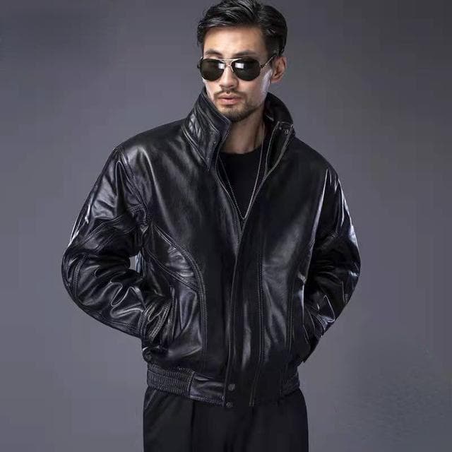 Real Cow Leather Men Jackets Autumn Winter Men Leather Coats Motorcycle Pilot Jacket Stand Collar Windbreak Coats XL