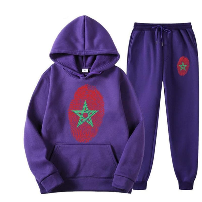 Morocco Flag Fingerprint Print Men Women Tracksuit Set Casual Hoodie+Pants 2pcs Sets Oversized Sweatshirt Fashion Unisex Clothes L