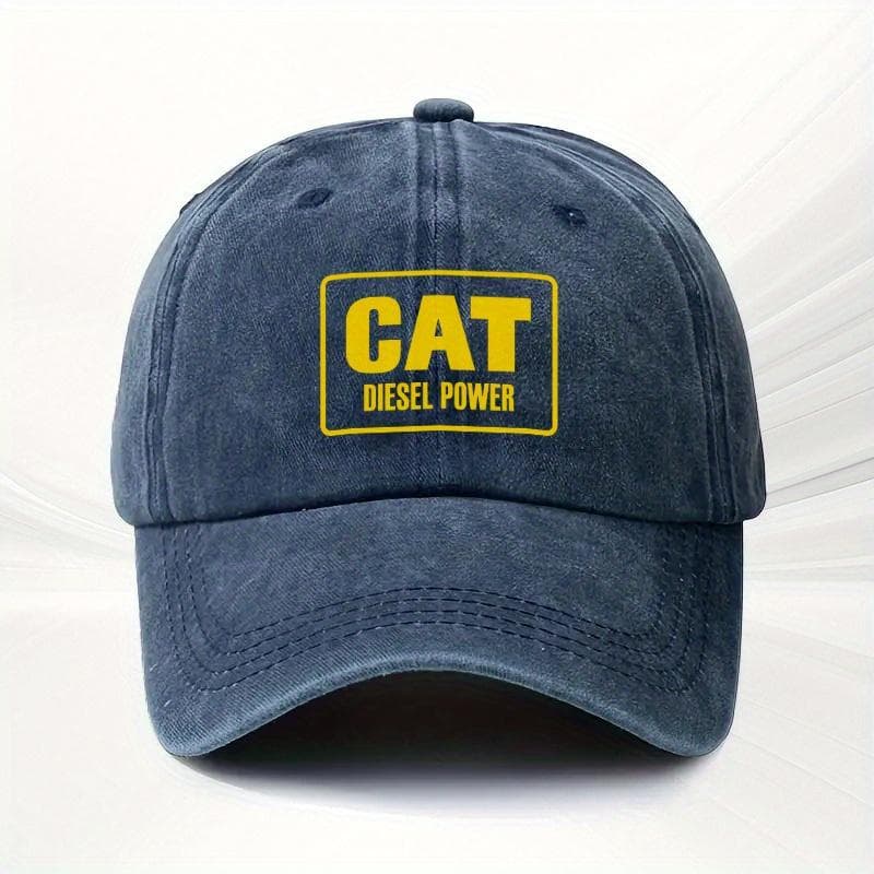 1pc CAT Diesel Power Adjustable Baseball Cap Lightweight Polyester Black with Yellow CAT Diesel Power Print One Size