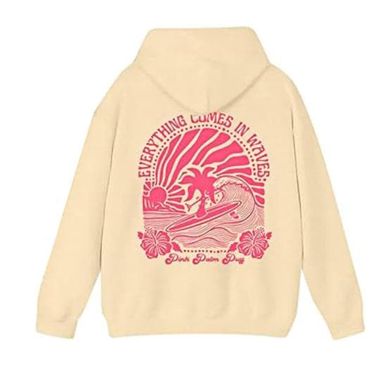 Teenager Hoodie Preppy Style Floral Printing Solid Color Hooded Top with Big M apricot