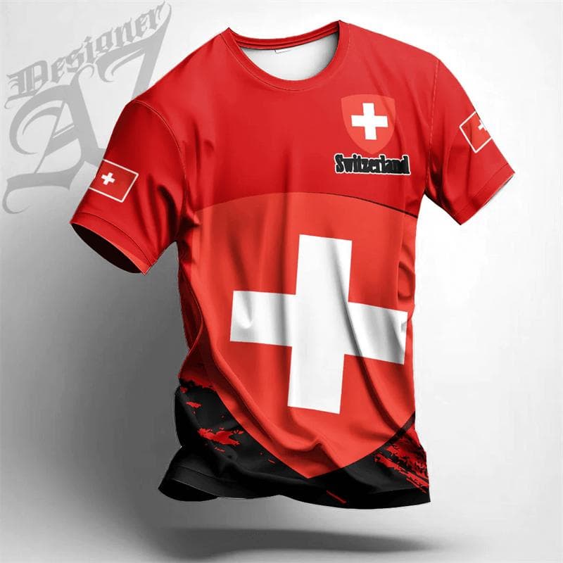 Outdoor Casual Sportswear Tshirts For Men Clothing Switzerland National Emblem Flag 3d Print Cool T-Shirt Gym Tops O Neck Tees 5XL
