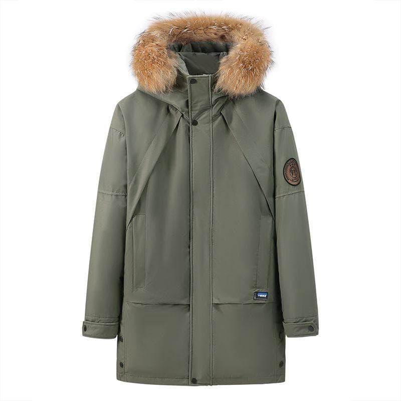 Down Jacket Men's Medium Long Thick Fur Collar Winter Hooded Fashion Winter Jacket 3XL