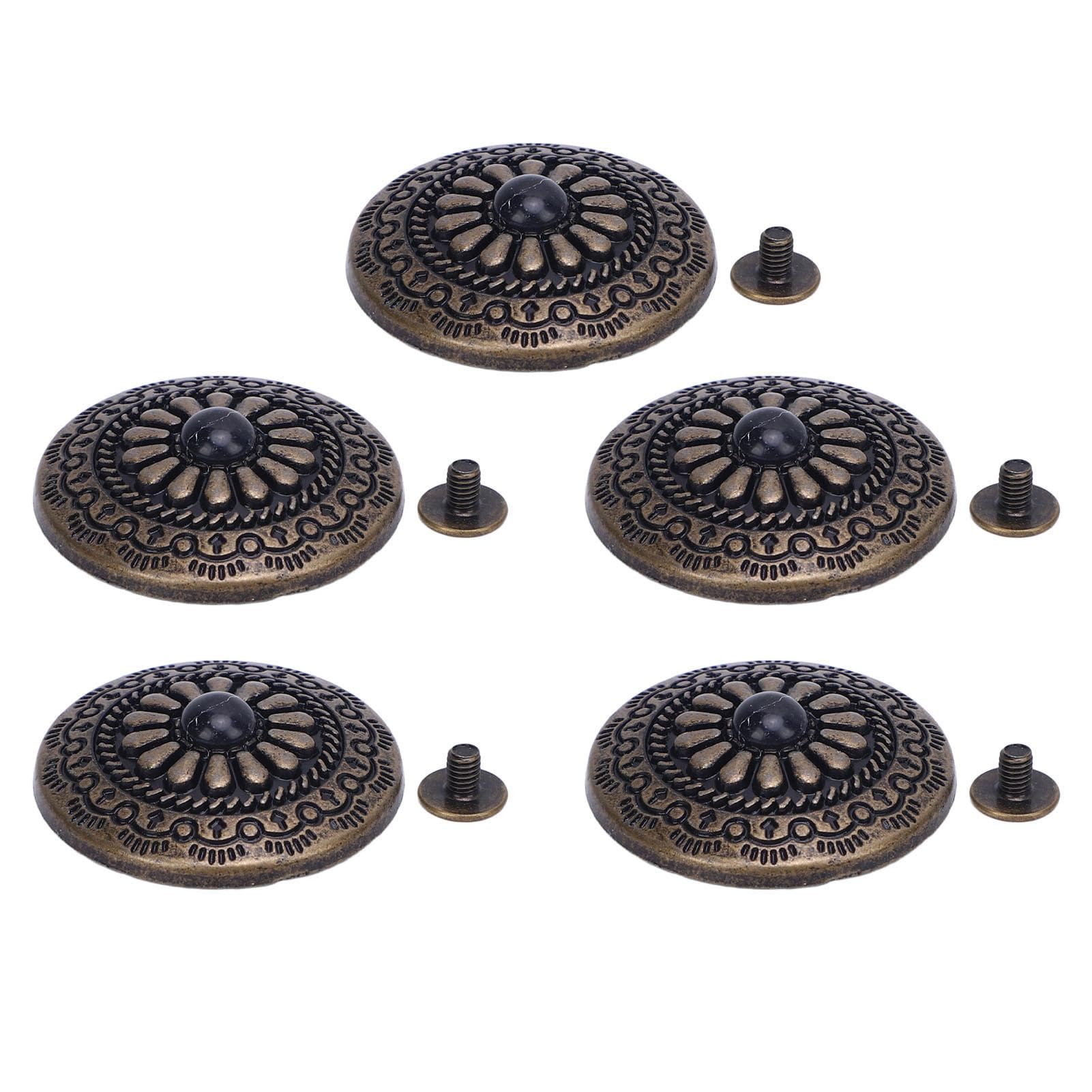 5 Sets Screw Back Button 30mm Round Shape Antique Bronze Black Turquoise Conchos with 4.5mm Screws