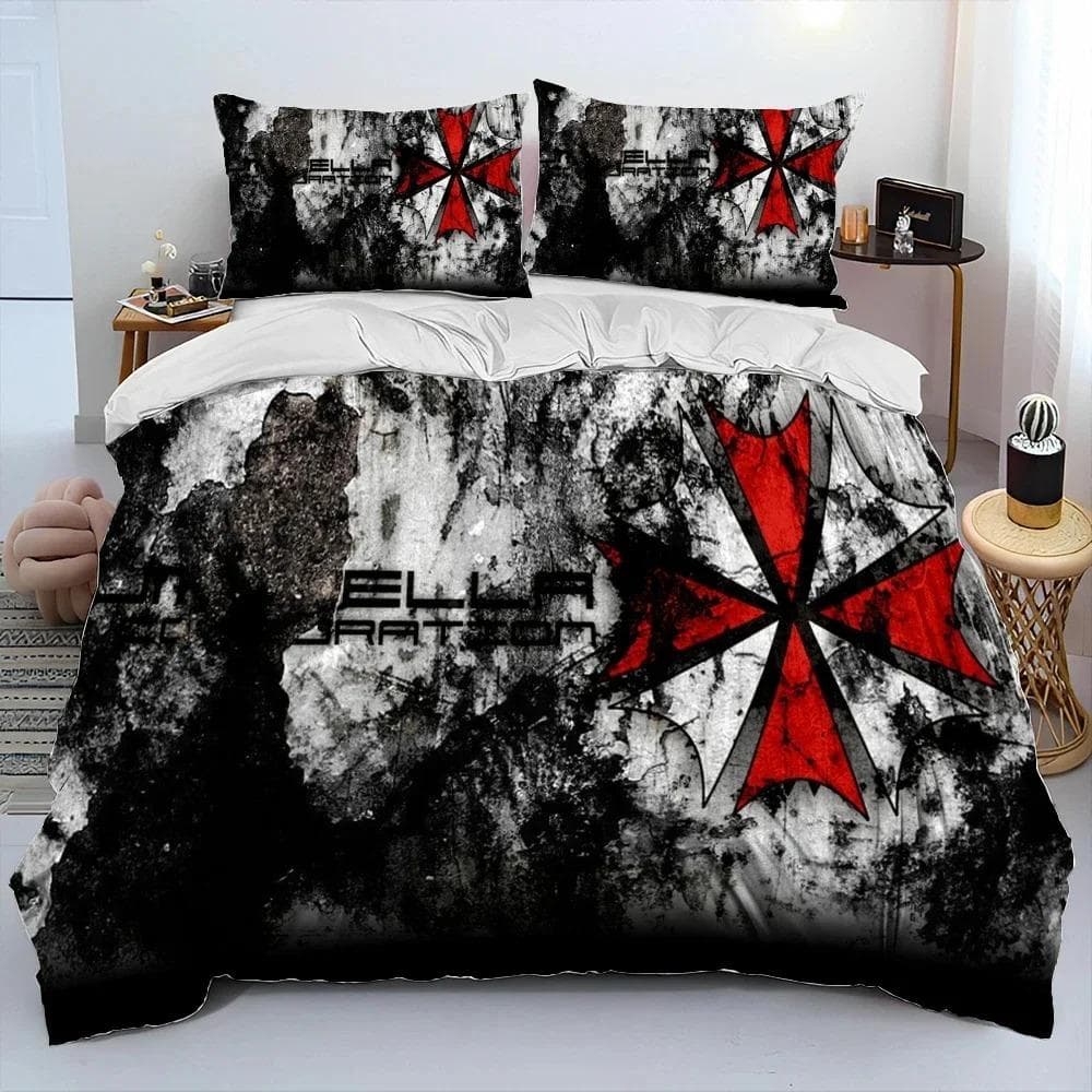 3D R-Resident Evil Games Gamer Comforter Bedding Set,Duvet Cover Bed Set Quilt Cover Pillowcase,king Queen Size Bedding Set Boys 135x200cm 2pcs