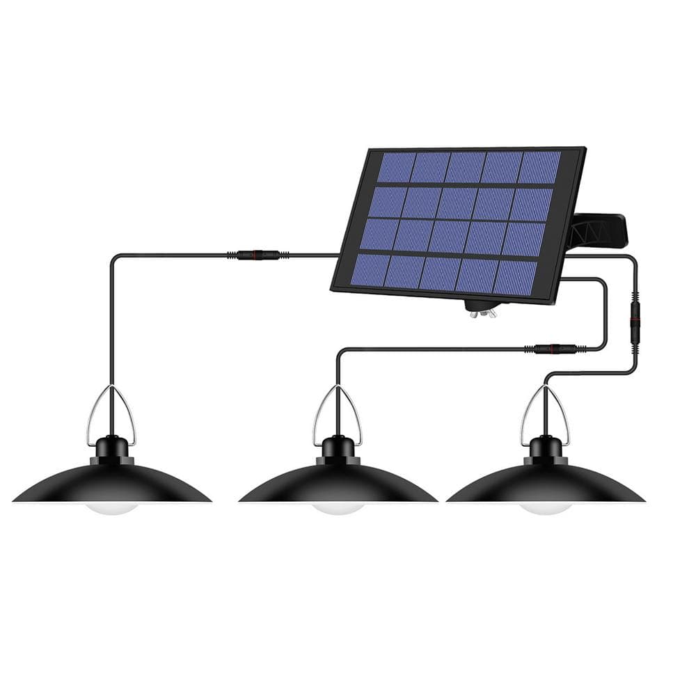 Solar Powered Pendants Light with Adjustable Panel Auto ON/OFF Lighting Sensor IP65 Water-resistant 3-head warm white