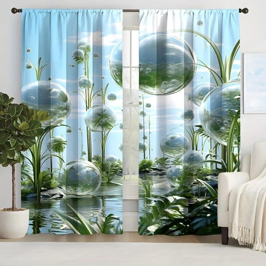 2pcs Valentine's Day Heart Balloon Watercolor Painted Valance Print Translucent Curtains Multi-scene Rod Pocket Decor Curtains W110xH220(CM)x2PCS-Grommet Top