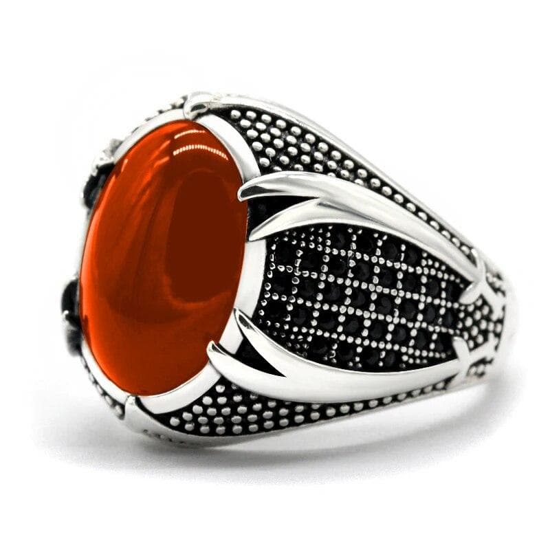 Retro Handmade Turkish Signet Rings For Men Ancient Silver Color Carved Scorpion Animal Rings Yellow Zircon Inlay Muslim Rings 6