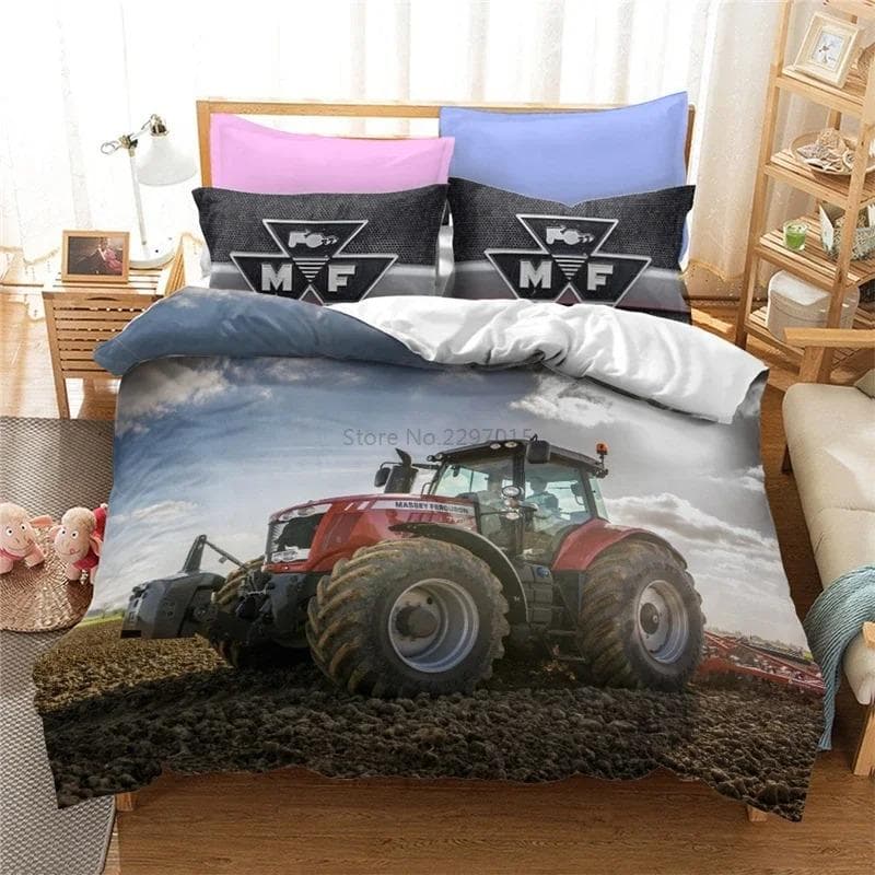 Farm Tractor 3d Bedding Set Duvet Cover Set with Pillowcase Home Textile Twin Full Queen King Bedclothes for Family Home Decor AU Single 140x210cm