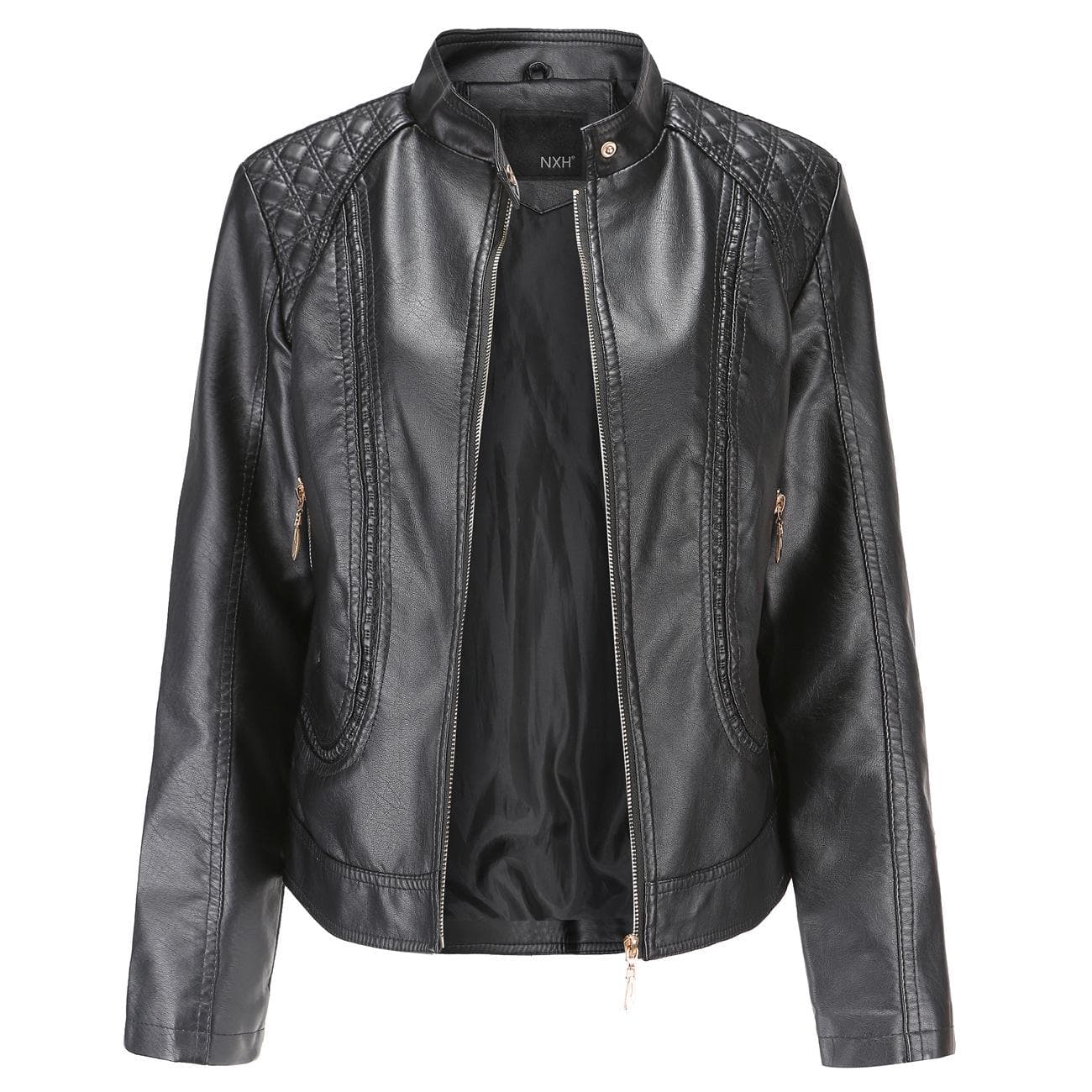 Spring and Autumn Women's Leather Jacket Women's Large Size Stand Collar PU Leather Jacket Women's Leather Jacket M