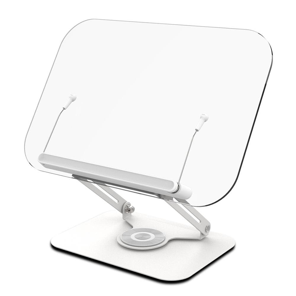 360 degrees Rotating Desktop Book Stand with Transparent Acrylic Panel Page Clips Foldable and Angle transparent