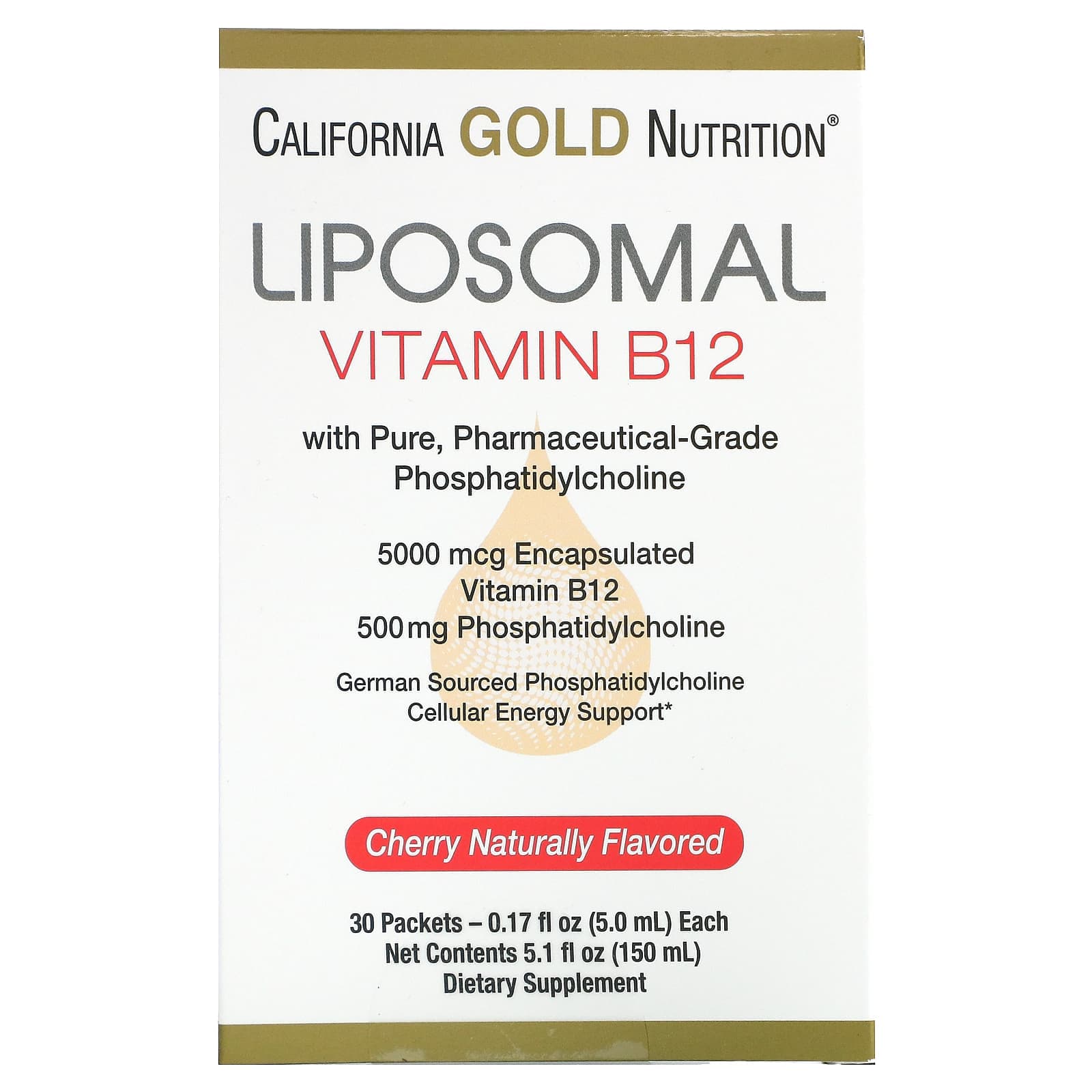 California Gold Nutrition, Liposomal Vitamin B12, 30 Packets, 0.17 fl oz (5 ml) per pack