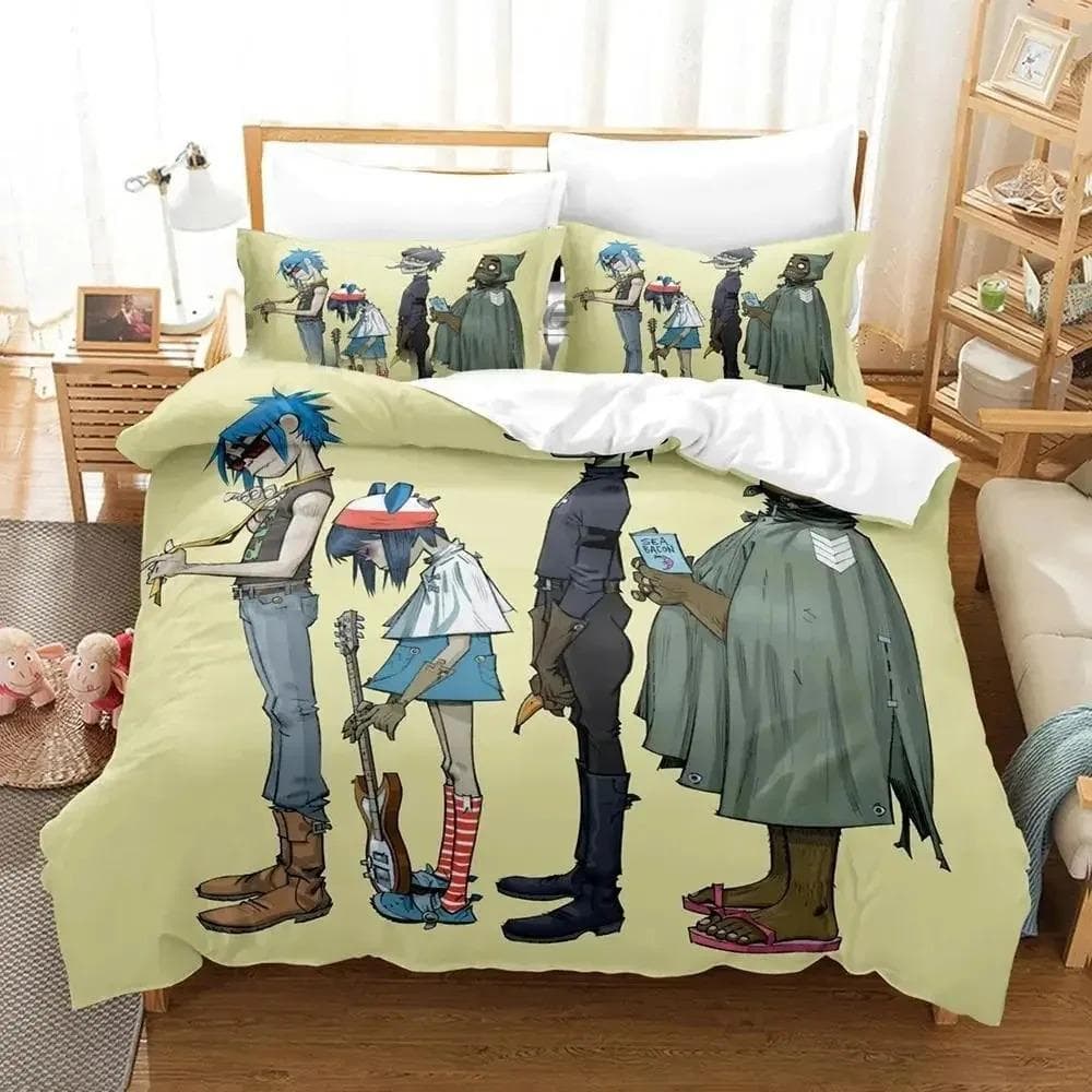 3D Print Music Gorillaz Bedding Set Duvet Cover Bed Set Quilt Cover Pillowcase Comforter king Queen Size Boys Adult Bedding Set AU Double(180x210cm)
