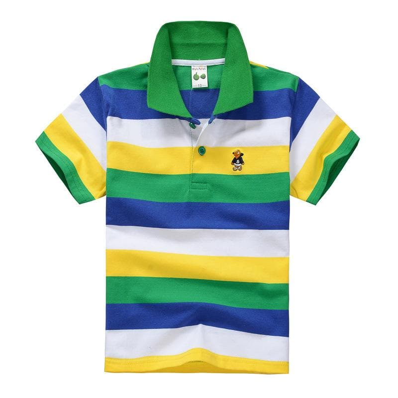 Children's Short Sleeved Summer Children's Wear Middle and Large Children's T-shirt Cotton Stripe Polo Shirt 140cm green/blue