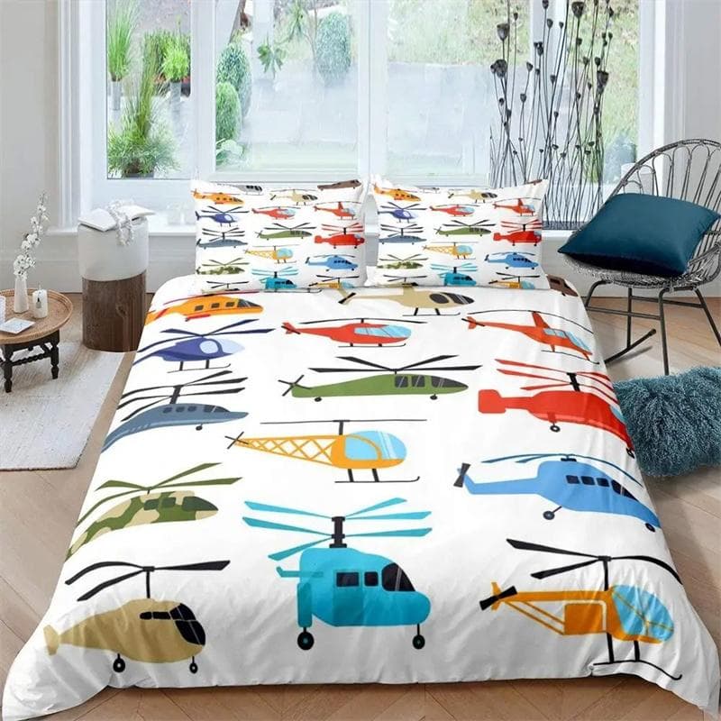 Airplane Duvet Cover Planes Fying In Air Aviation Airport Helicopters and Jets Cartoon Style Room Decorative for Boys Girls Gift 140x210cm 2pcs