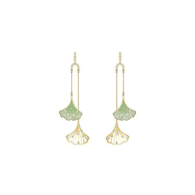 Swarovski Stunning Ginkgo Unique Silver Leaf Pierced Design High-End Style Earrings Women earrings 5527080 Green