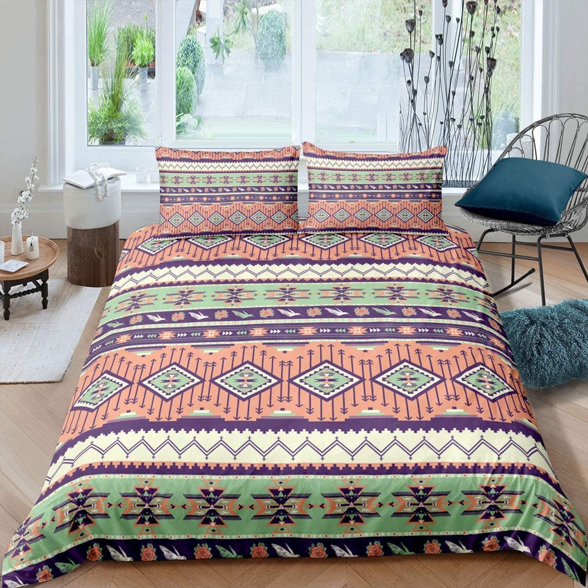 Retro Flowers Pattern Duvet Cover Geometric Image Polyester Comforter Cover For Teens Adults Bedroom Decor With Pillowcase EU single(135x200cm)