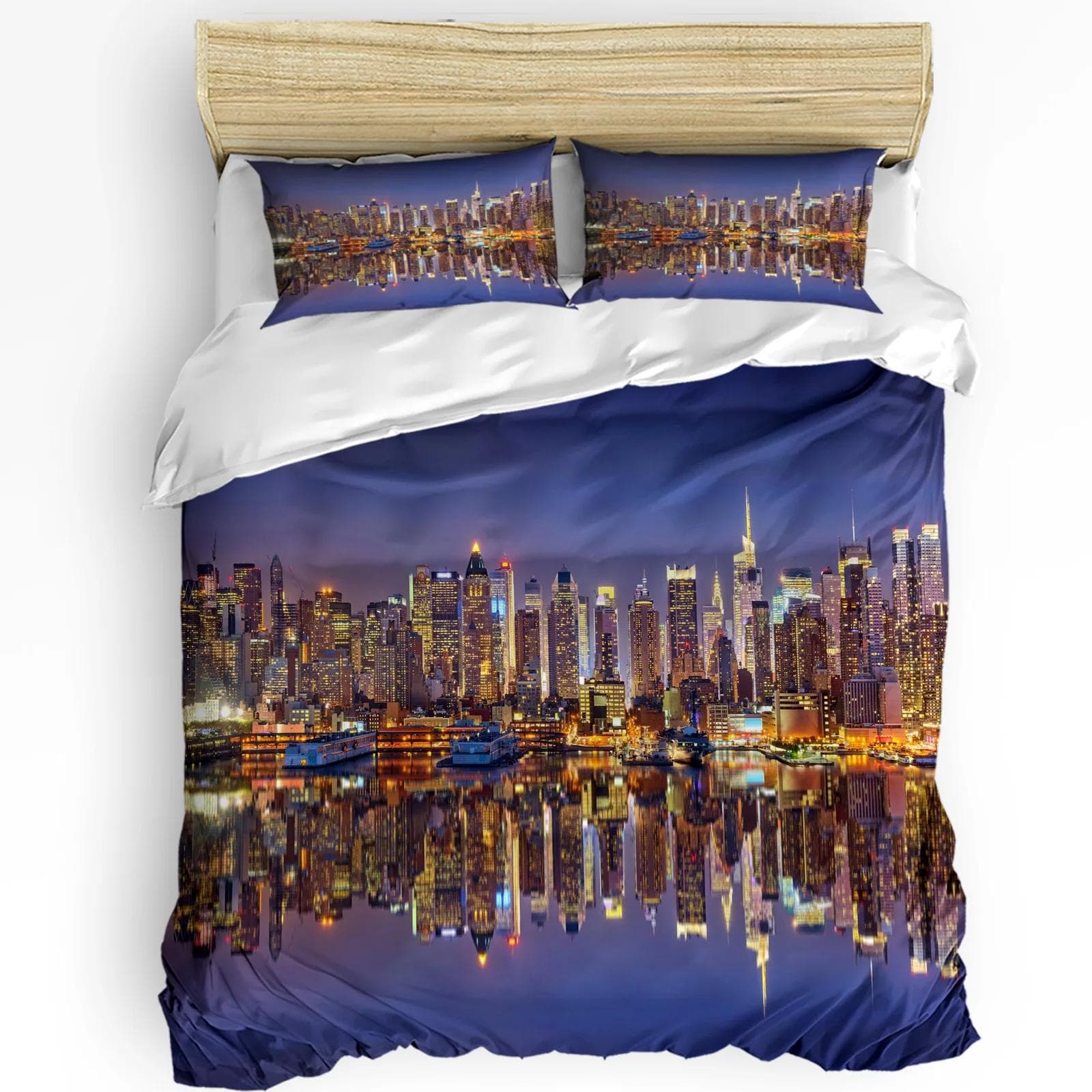 Urban 3pcs Bedding Set Manhattan Sunset Skyline New York City Duvet Cover Set Bed Set Quilt Cover Pillow Case Comforter Cover EU single(135x200cm)