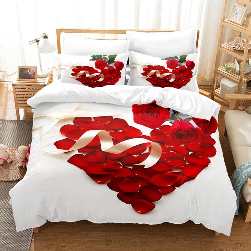 Red rose bed linen set duvet cover 3D bed linen digital printing bed bed linen queen size bed linen set fashion design AU King(245x210cm)