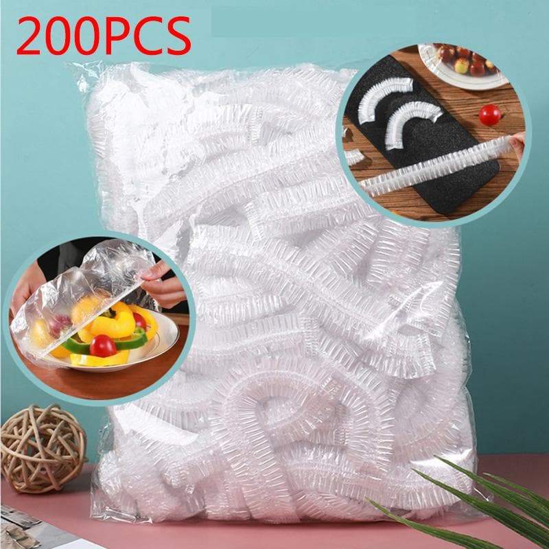 500/300/200/100 Disposable Food Cover Plastic Wrap Elastic Food Lids Fruit Bowls Cups Caps Food Fresh SealKitchen Fresh Keeping Saver Bag Dust 200Pcs