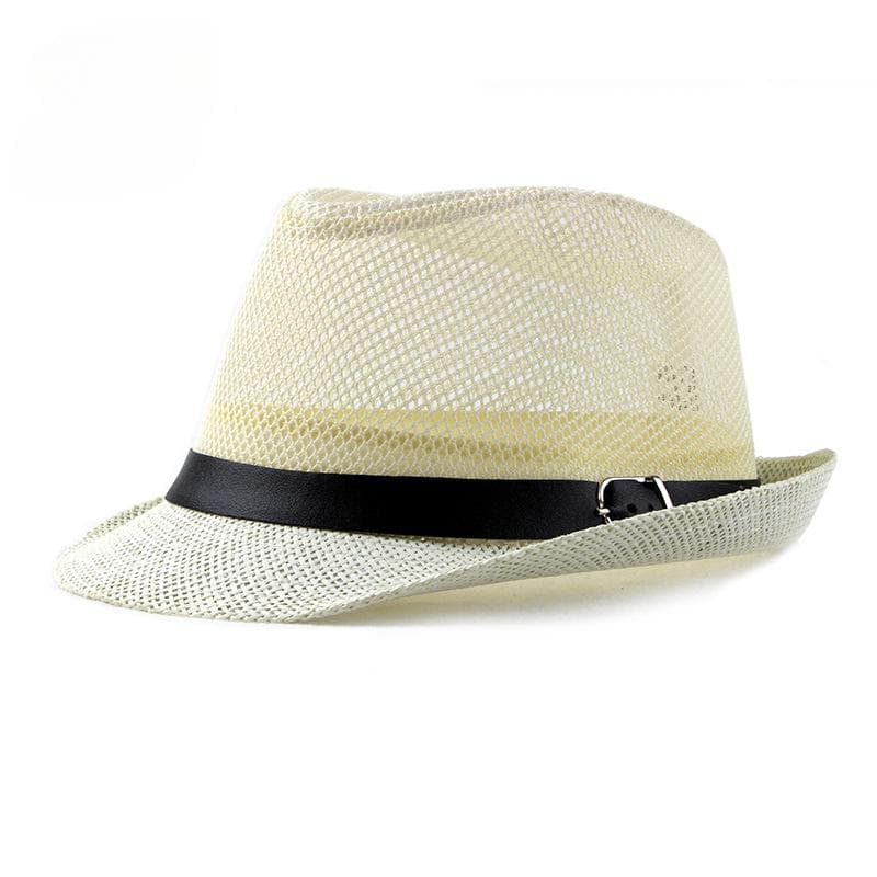 Men's and women's ceremonial hats British fashion jazz hats middle-aged and elderly cut-out linen beach sunhats beige
