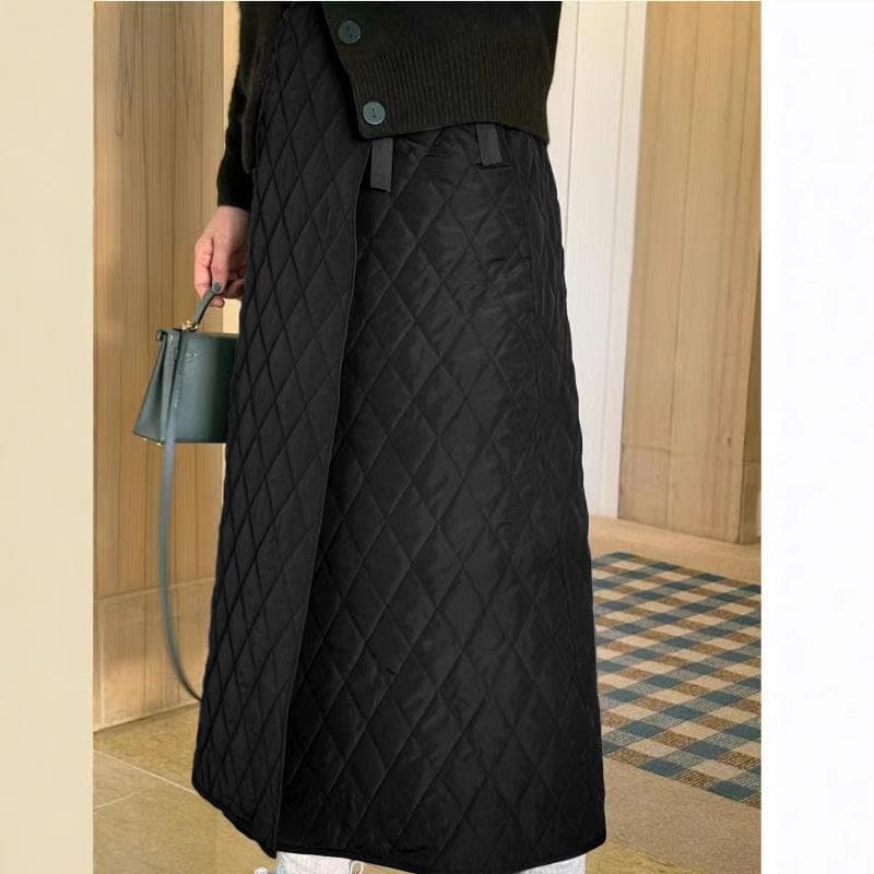New Winter Diamond-clip Cotton Skirt for Women with High-end Retro Elastic High Waist A-line Mid-length One size