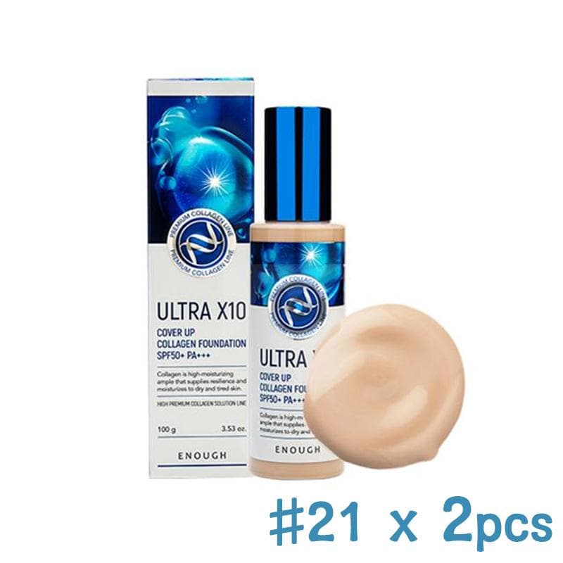 Enough Premium Ultra X10 Cover Up Collagen Foundation 100ml (9 Options) #21 x 2PCS