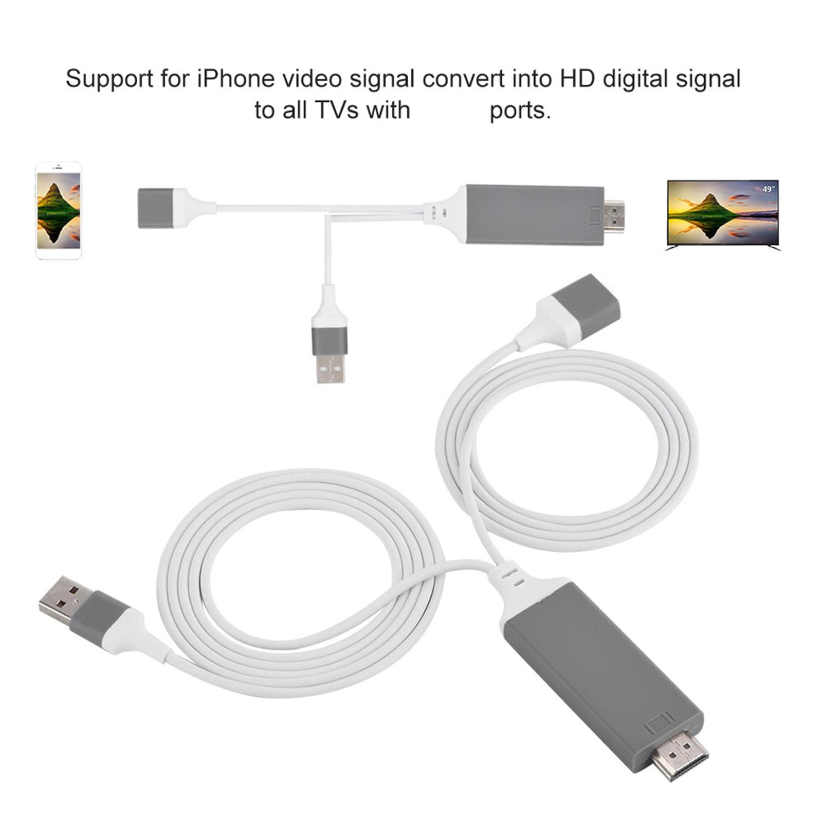 3 Colors Phone to HDMI Cable for IOS Interface Digital AV Adapter 1080P Plug Play for IOS Android white