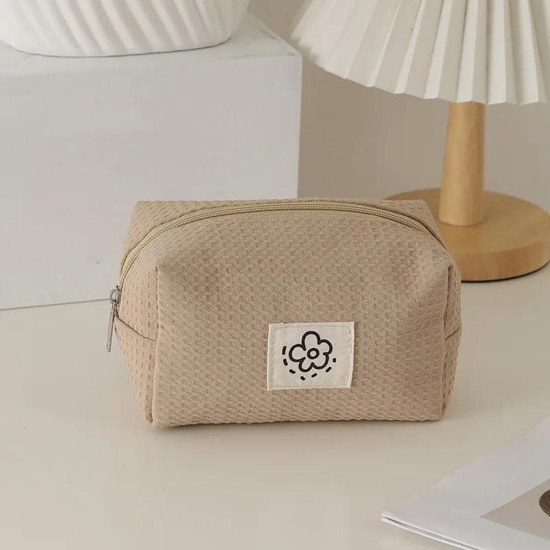 Cute Waffle Plaid Travel Zipper Cosmetic Lipstick Storage Bag Women Makeup Organizer Handbags Coin Purse Pencil Cases Pouch Bag coffee