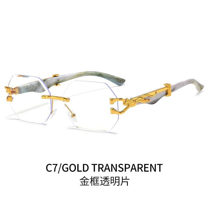 Leopard Head Frameless Polygonal Sunglasses for Men Women Unique Irregular Cut Edge UV Protection Stylish Shades
