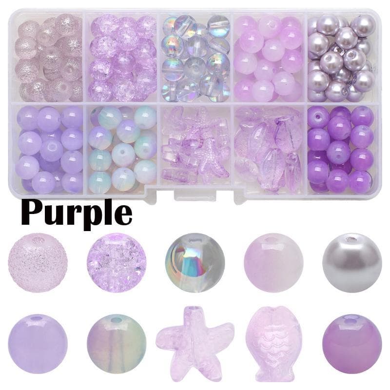 10 Grids/Box Crystal Glass Beads Jewelry Making Kits Natural Stone Starfish Fish Crafts For DIY Bracelet Necklace purple