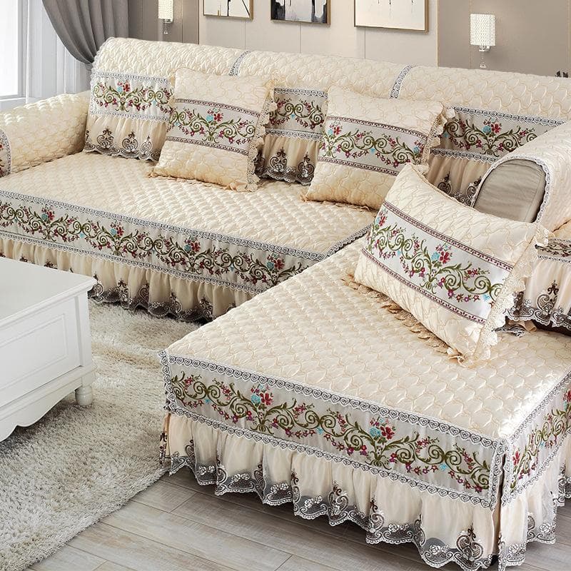 High End Embroidered Lace Sofa Mat Seasonal Universal Minimalist Fabric Cushion Soft Comfortable Thick Anti Slip Couch Cover 100x240cm 1pcs