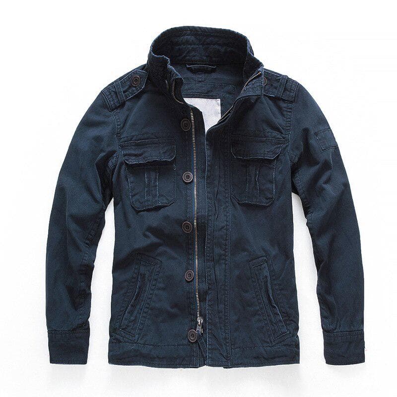 Men Camouflage Combat Jackets Retro Military Pocket Men's Denim Macket Outwear Coats Casual Male Cotton S navy blue