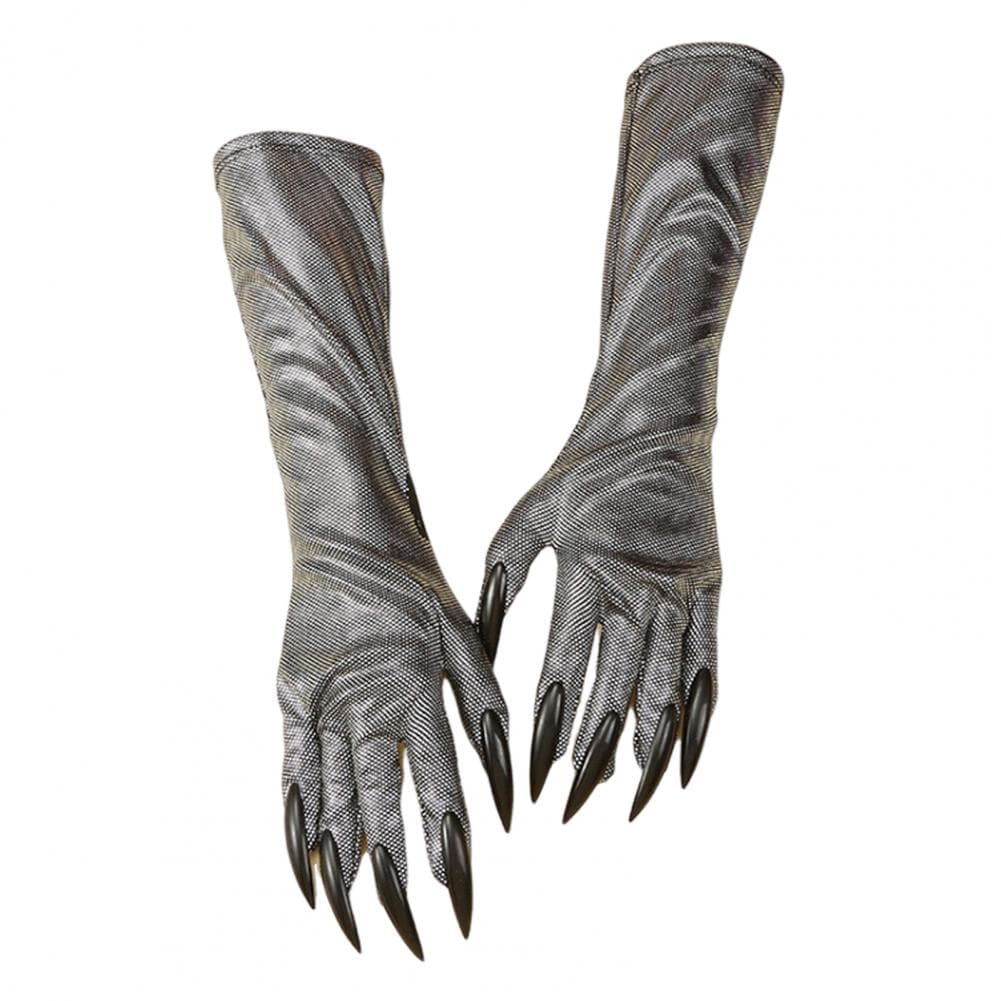 1 Pair Halloween Ghost Claw Gloves Cat Paw Long Nails Full Fingers Terrifying One Size Unisex Cosplay Stage Performance Gloves grey