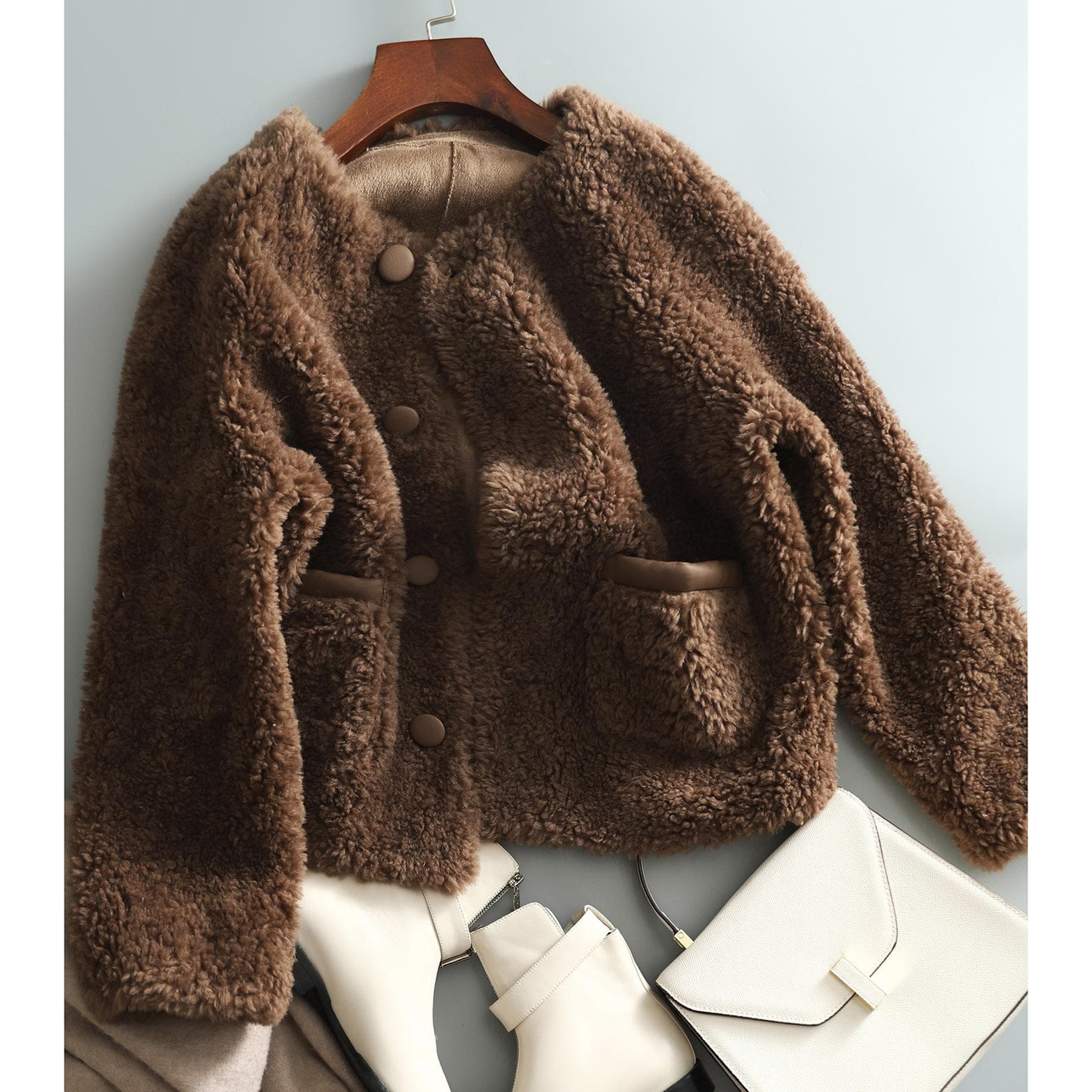 Small Flavour Style Granule Fleece Short Jacket for Women's Autumn and Winter New Top L
