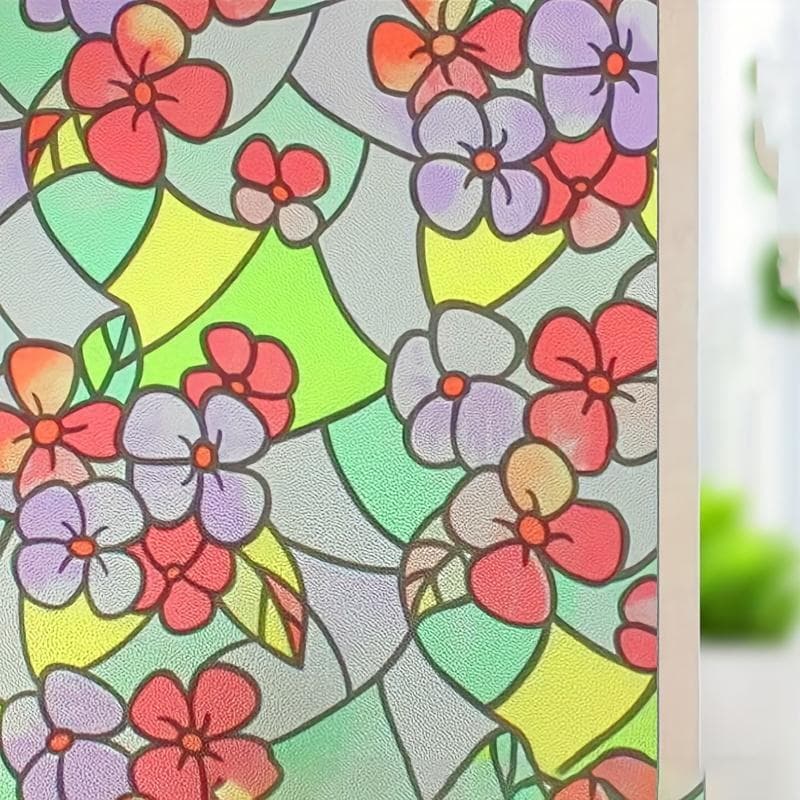 1 Roll of Self Adhesive Colourful Floral Pattern Window Privacy Film UV Protection, Opaque Window Sticker, Cuttable Glass Window Sticker 10m