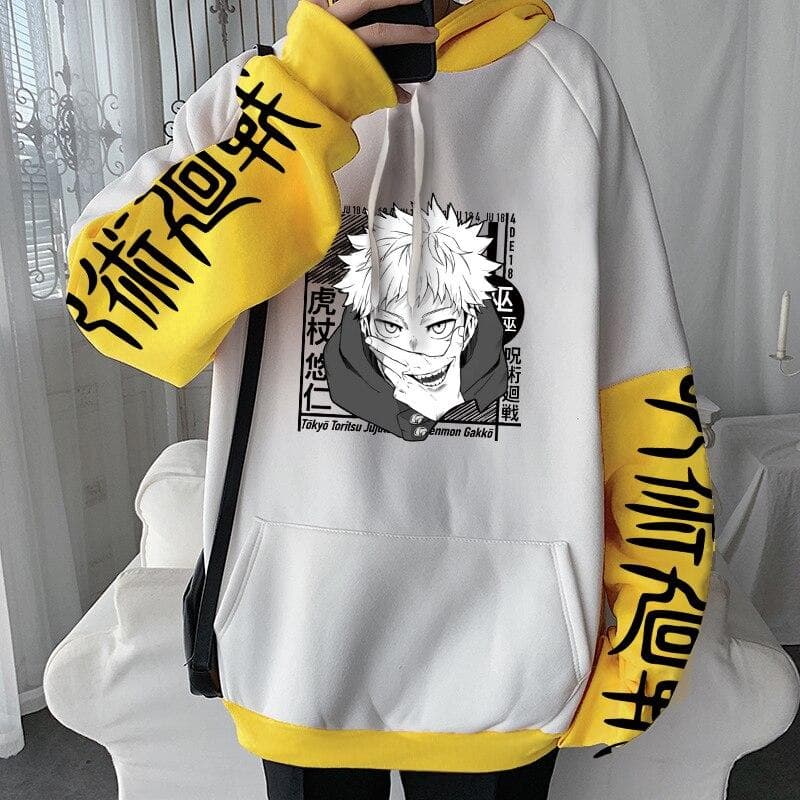 Japan Anime Jujutsu Kaisen Itadori Yuji Manga Hoodies Men Women Fashion Streetwear Winter Loose Casual Long Sleeve Sweatshrts L white