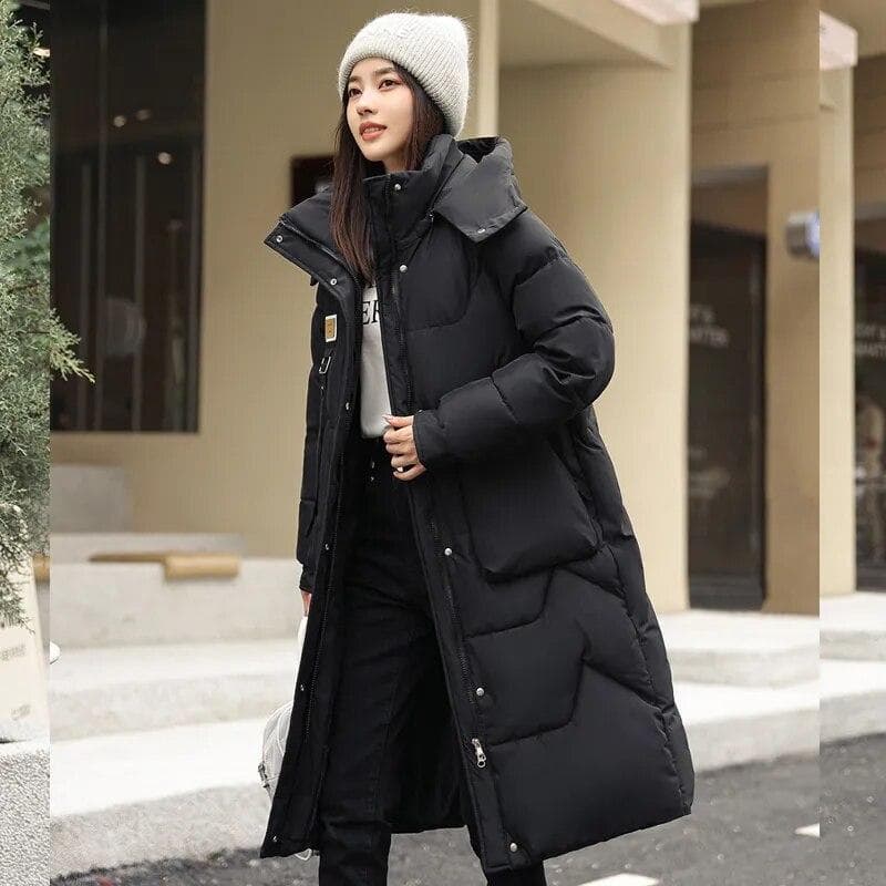 Winter Women Jacket Long Parkas Female Down Cotton Hooded Overcoat Thick Warm Jackets Windproof Casual Student Coat XXXL black