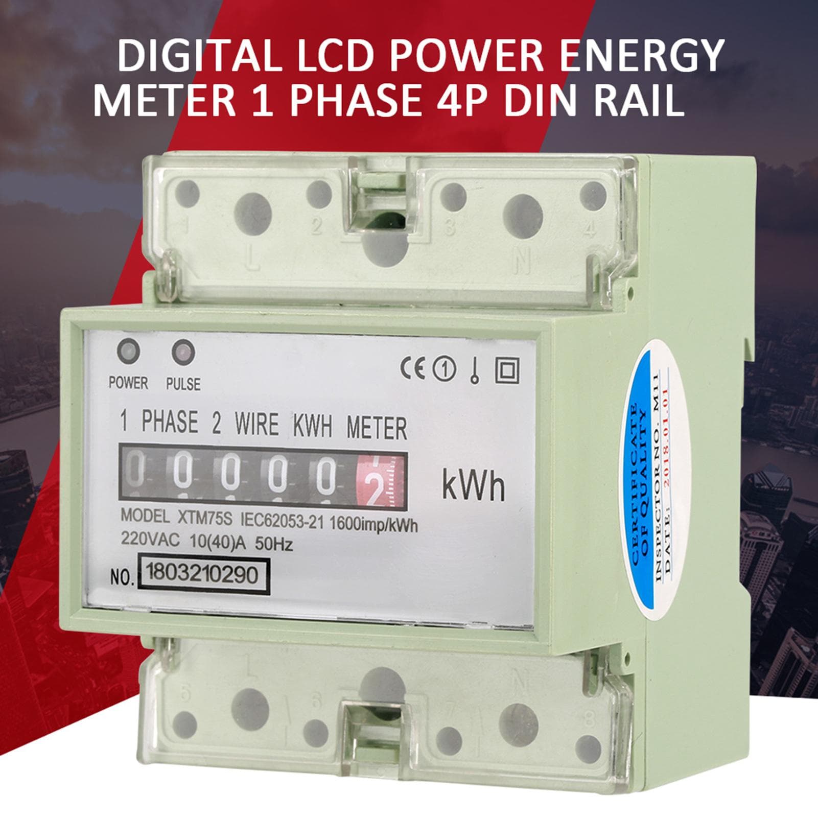 220V 10(40)A Digital 1 phase 2 Wire 4P Din Rail Electric Meter Electronic KWh Meter