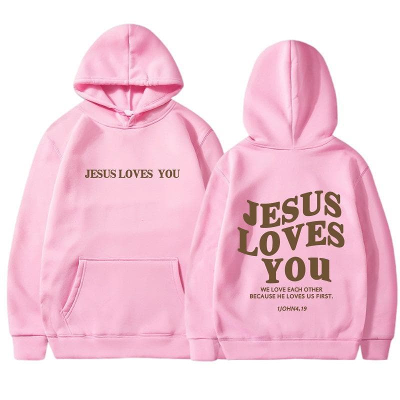 Jesus Loves You Oversized Graphic Hoodie Women Hip Hop Vintage Hooded Sweatshirts Pullover Tops For Women Trendy Aesthetic Top L pink