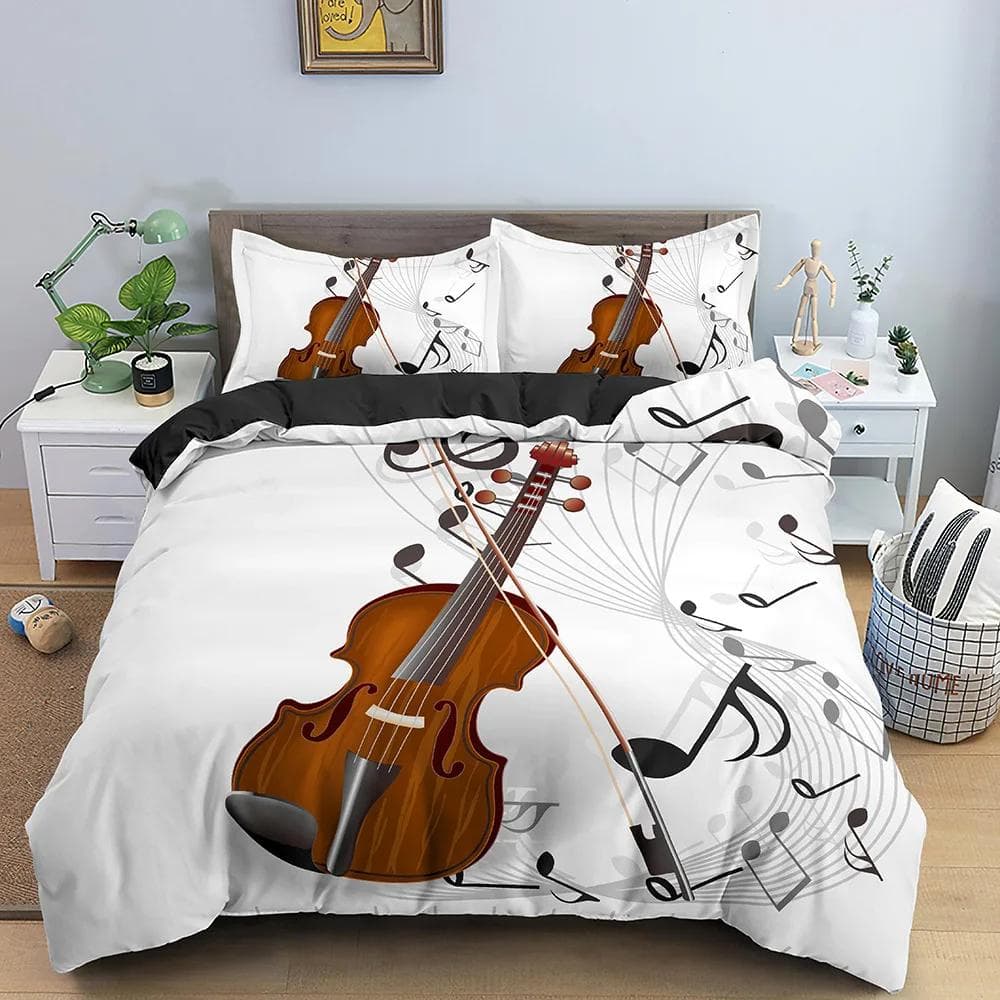 Music Duvet Cover Musical Notes Bedding Set Microfiber Instrument Violin Cello Quilt Cover Twin Full Queen King for Girls Teen US Full(200x230cm)