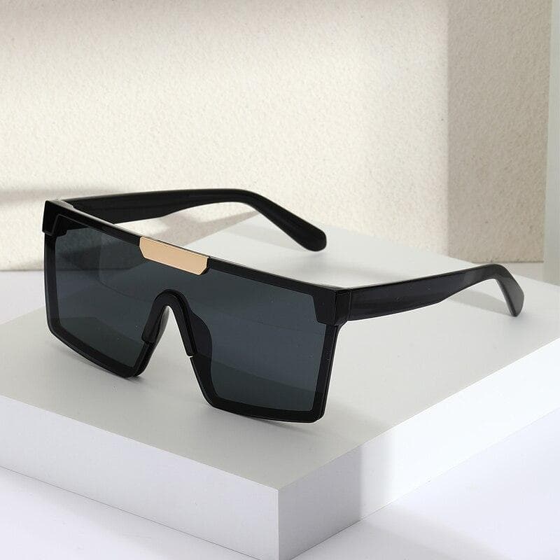 Vintage Flat Top Sunglasses Men Black Square Shades UV400 Gradient Sun Glasses Cool One Piece Designer Unisex