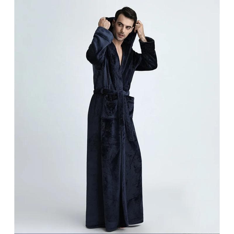 Flannel Pajamas Men's Hooded Thickened Pajamas Coral Velvet Men's Bathrobe Winter Robe Men's Bathrobe XL