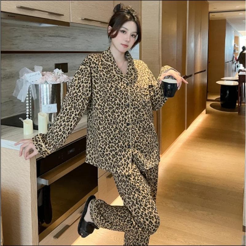 Two Piece Set Female Pajamas Spring Fall New Long Sleeve Pants Casual Housewear New Print Women Sleep Clothing M