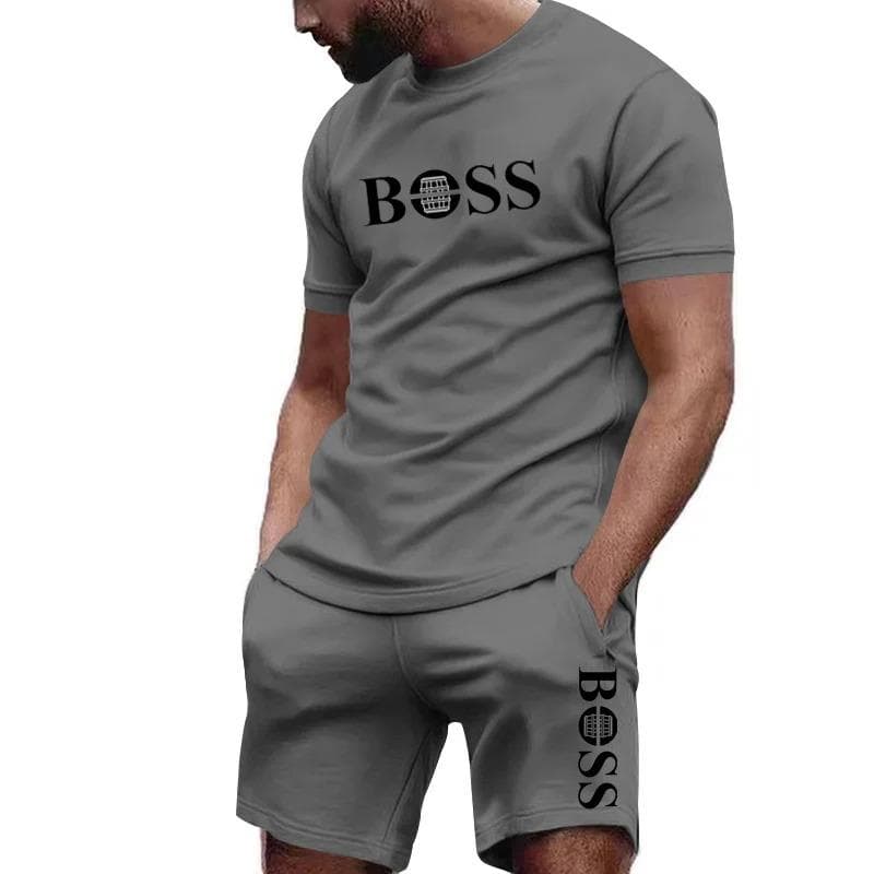 Men's two-piece sportswear, short sleeved T-shirt and pants set, running and fitness sportswear, summer 2025, big discount, 2025 2XL