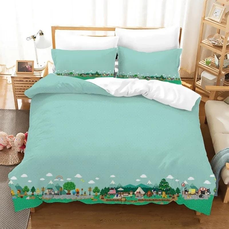 Animal Crossing Cartoon Game Bedding Set 3D Duvet cover Twin Full Queen King Size Bed Linen and Covers Pillowcase Sets for kids AU Single 140x210cm
