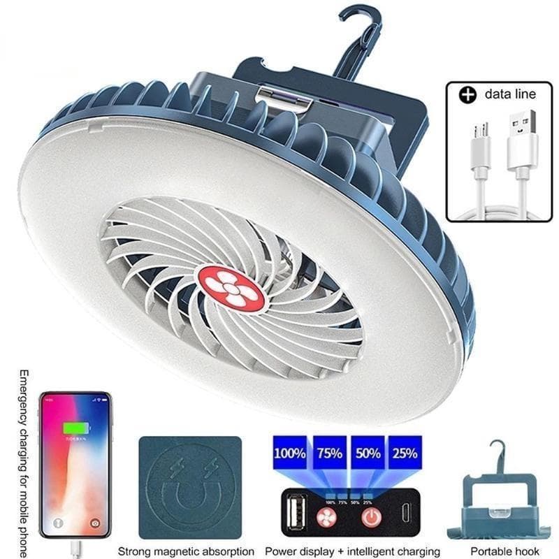 1 Pc Outdoor Fan Camping Light USB Charging Emergency Light Camping Tent Light Power Mini Fans blue
