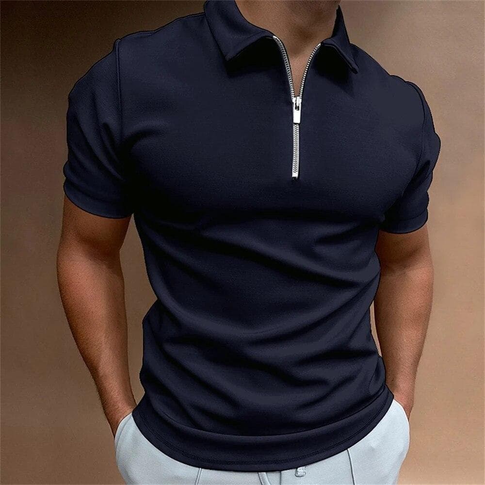 Simple Polo Shirt For Men Solid Golf Clothing Daily Casual High Quality Zip Polo Shirts Summer Breathable Quick Dry Men Clothing L navy blue