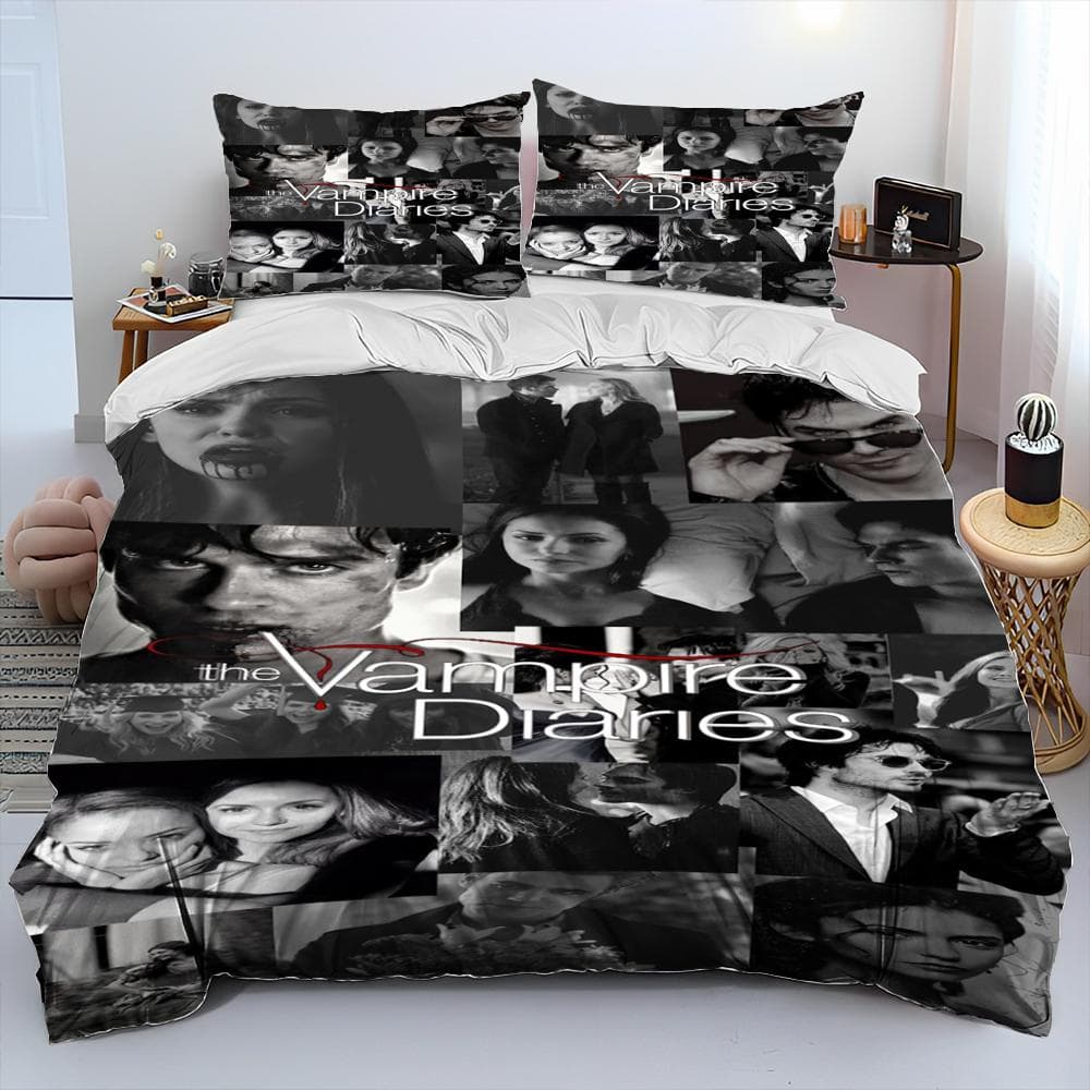 New Movie The Vampire Diaries Bedding Set Single Twin Full Queen King Size Bed Set Adult Kid Bedroom Duvetcover Set Home Textile AU Single 140x210cm