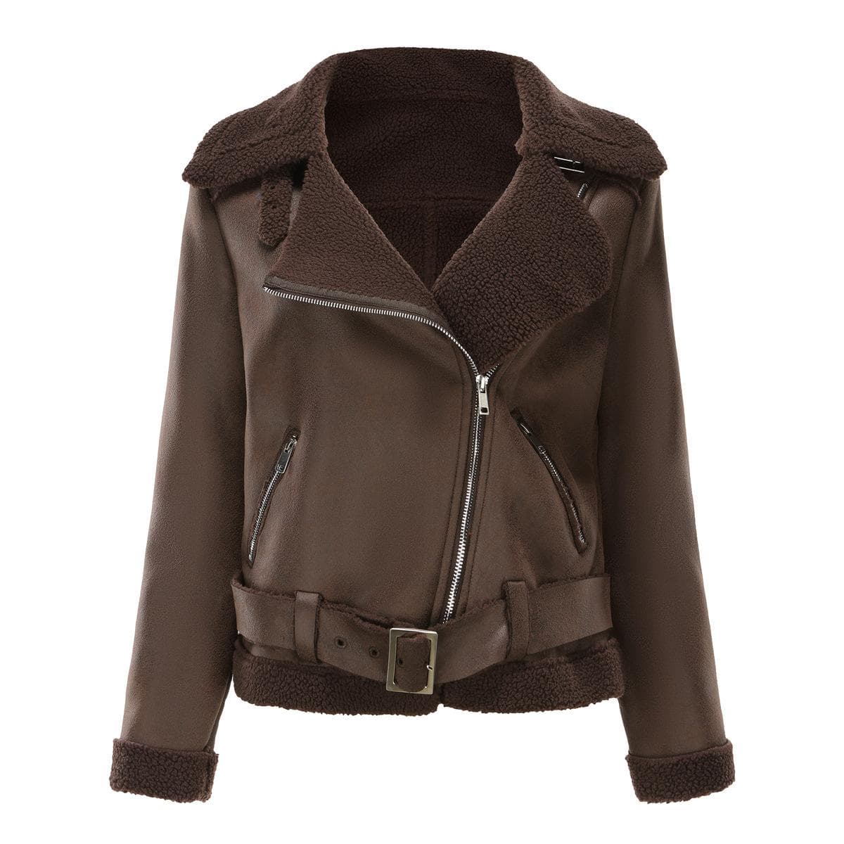 Autumn and Winter Fur All-in-one Warm Women's Suede Jacket European and American Leather Jacket for Women with Belt Lapel Jacket for Women 3XL