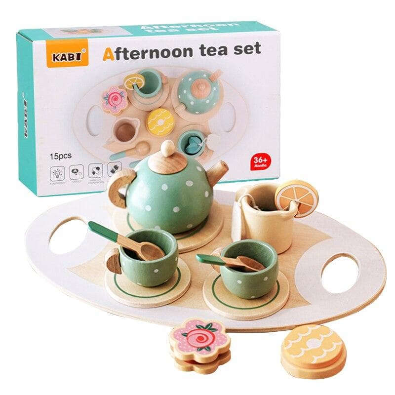 Wooden Afternoon Tea Set Toy Pretend Play Food Learning Role Play Game Early Educational Toys for Toddlers Girls Boys Kids Gifts XYZ afternoon tea set